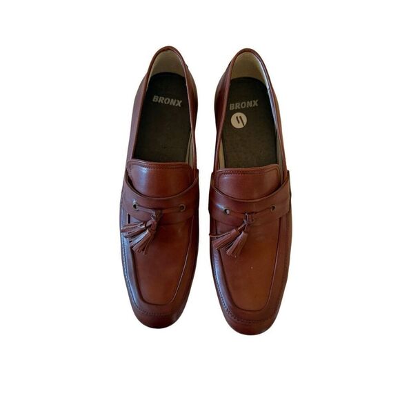 Bronx Mens Brown Leather Round Toe Slip On Tassel Loafers Shoes Size 44 - Picture 6 of 13